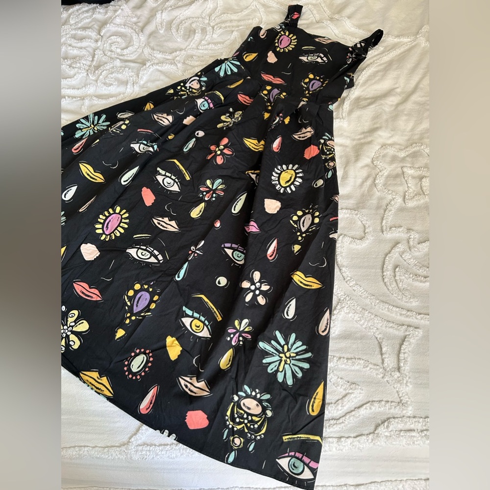 Stylish Black Midi Dress with Colorful Patterns